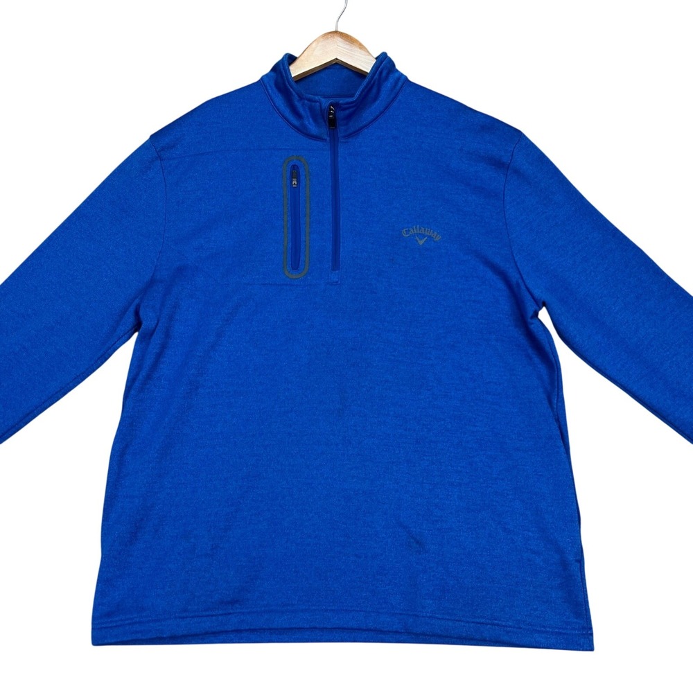 Callaway Pullover Mens Large Royal Blue Heathered 1/4 Zip Pocket Fleece Golf EUC